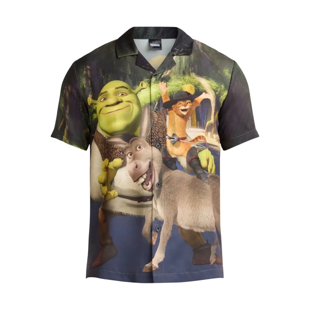Shrek Men’s Group Pose Graphic Button-Up Shirt – Size L – NWT